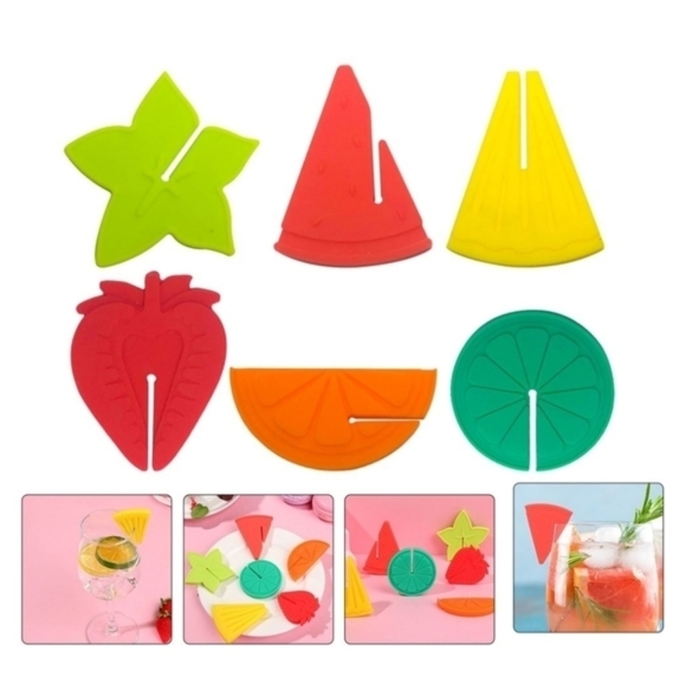 6‎ Pcs Glass Markers Reusable Fruit Shapes Silicone